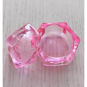 GBSTORE 2 Pcs Glass Crystal Cup with Lid,Nail Art Acrylic Liquid Powder Dappen Dish Cups Bowl Glassware Tools,Pink
