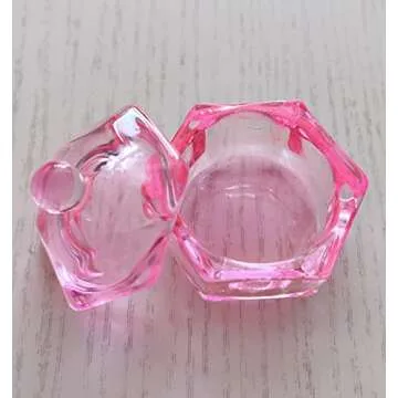 GBSTORE 2 Pcs Glass Crystal Cup with Lid,Nail Art Acrylic Liquid Powder Dappen Dish Cups Bowl Glassware Tools,Pink