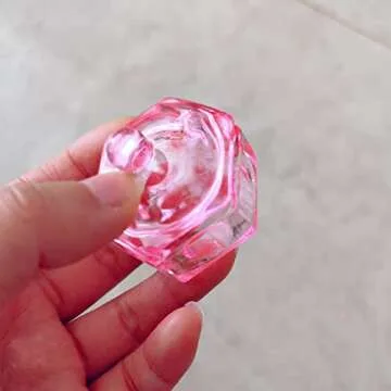 GBSTORE 2 Pcs Glass Crystal Cup with Lid,Nail Art Acrylic Liquid Powder Dappen Dish Cups Bowl Glassware Tools,Pink