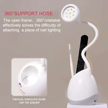 Bovmics 36W Rechargeable UV LED Nail Lamp, Gooseneck UV Light for Gel Nails Hands Free, Mini UV Light for Gel Nails with Nail Brush Holder,Portable Nail Dryer Nail for Travel Home & Salon Manicure