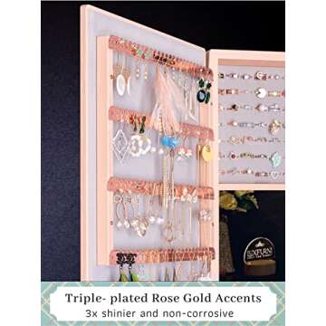 LUXFURNI Jewelry Armoire with Full-Length Mirror in Peach