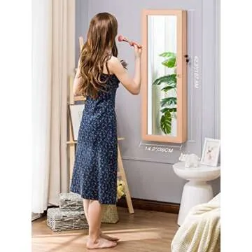 LUXFURNI Jewelry Armoire with Full-Length Mirror in Peach