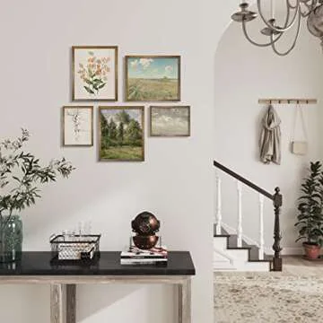 Vintage Botanical Room Decor - Sage Green Neutral Wall Art for Rustic Farmhouse Kitchen, Bathroom, Bedroom Poster Print Wall Decor - Preppy Room Decor Aesthetic Vintage, Nature, Tree Sketch Set of 5