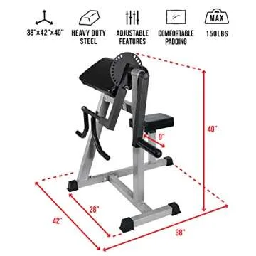 Valor Fitness Adjustable Preacher Curl Weight Bench Bicep & Triceps Arm Machine Max Weight 150lbs - ...