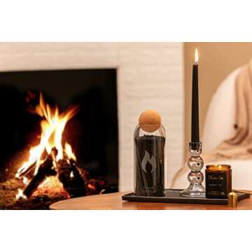 Fireplace - Candle Matches | Apothecary Decorative Glass Bottle - Approx. 200 Long Matchsticks in Jar (All Black)