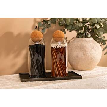 Fireplace - Candle Matches | Apothecary Decorative Glass Bottle - Approx. 200 Long Matchsticks in Jar (All Black)