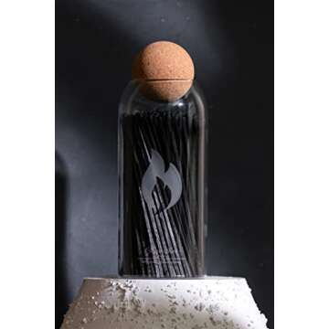 Fireplace - Candle Matches | Apothecary Decorative Glass Bottle - Approx. 200 Long Matchsticks in Jar (All Black)