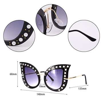 Naimo Fashion Oversized Sparkling Crystal Cat Eye Rhinestones Sunglasses UV Protection