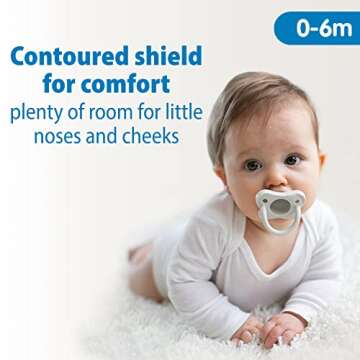 Dr. Brown's HappyPaci 100% Silicone Baby Pacifier, Contoured One-Piece Design, Black, Cool Gray, White, 0-6m, BPA-Free, 3 Pack