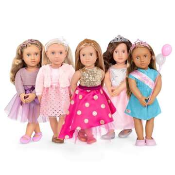 Our Generation Sarah Girl Doll – Princess Themed 18-inch Fashion Doll with Tiara and Sparkly Dress – Includes 4 Piece Clothing Set