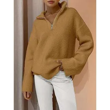 LILLUSORY Women's Half Zip Sweaters 2024 Fall Oversized V Neck Fuzzy Knit Chunky Warm Pullover Sweaters
