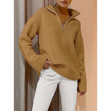 LILLUSORY Women's Half Zip Sweaters 2024 Fall Oversized V Neck Fuzzy Knit Chunky Warm Pullover Sweaters