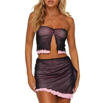 Trendy CSDAJIO Women's 2 Piece Mesh Outfit Set