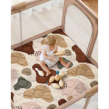 Blissful Diary Baby Play Mats for Floor, 50x50 Crawling Mat for Playpen, Thicken Soft Padding Foam Playmats for Babies and Toddlers Infants, Foldable and Machine Washable, Boho Design