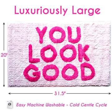 You Look Good Bath Mat Funny Cute Bathroom Rugs for Girls Hello Gorgeous Beautiful Funny Shower Fun Bathroom Decor Non-Slip Washable Kids Women Light Pink Blush Hot Pink