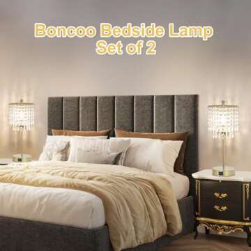 Boncoo Crystal Table Lamp Set, 3-Way Dimmable with USB Ports