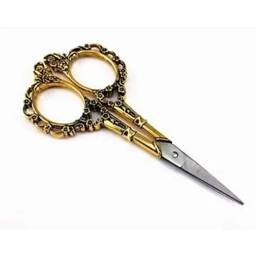 Yueton Vintage Europea Style Plum Blossom Needlework Embroidery Scissors (Gold)