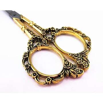 Yueton Vintage Europea Style Plum Blossom Needlework Embroidery Scissors (Gold)