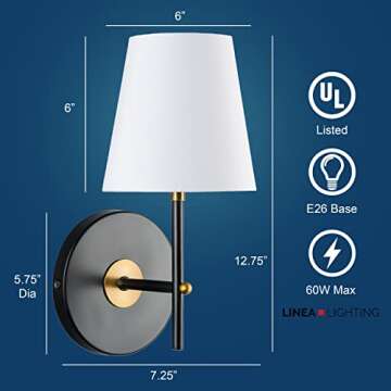 Tamb Wall Sconce with Fabric Shade | Antique Brass Hallway Light Fixture LL-SC201-AB