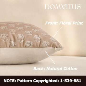 DOMVITUS Floral Pillow Covers 18x18 Throw Pillow Covers Decorative Farmhouse Block Floral Print Vint...