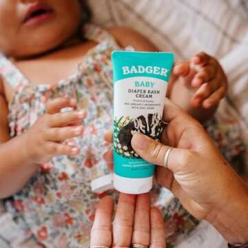Badger Organic Diaper Rash Cream for Baby, Zinc Oxide Ointment Soothing Calendula Cream, Baby Diaper Care Barrier Cream, Zinc Oxide Cream for Sensitive Baby Skin, 2.9 fl oz (2 Pack)