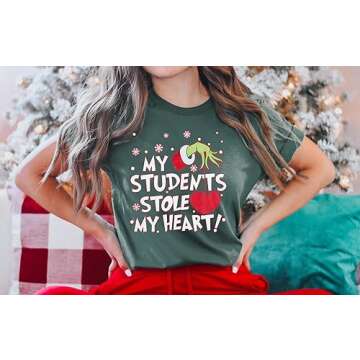 KNEYATTA Christmas Teacher Shirt Women My Students Stole My Heart Christmas Shirt Merry Christmas To...