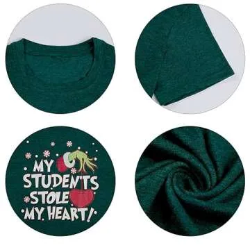 KNEYATTA Christmas Teacher Shirt Women My Students Stole My Heart Christmas Shirt Merry Christmas Top Graphic Teacher Gift Shirts Green