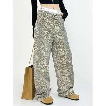 YELLOOP Leopard Print Jeans | Trendy Y2K Style Grunge Pants