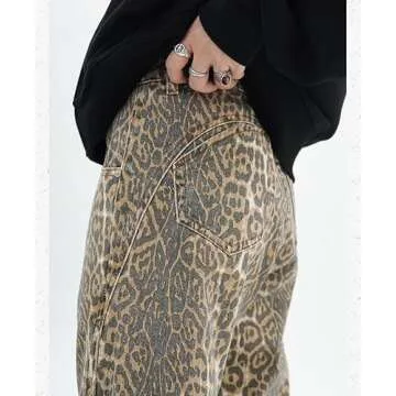 YELLOOP Leopard Print Jeans | Trendy Y2K Style Pants