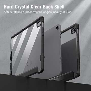 Fintie Hybrid Slim Case for iPad Air 11-inch M2 (2024), iPad Air 5th / 4th Generation (2022/2020) 10.9 Inch -Shockproof Cover with Clear Back Shell & Pencil Holder, Black