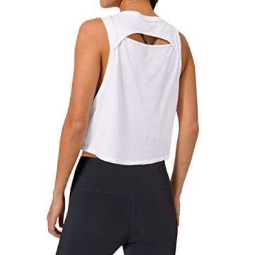 LASLULU Crop Tops for Women Workout Tops Flowy Crop Tank Tops Yoga Shirts Casual Tunic Tops(White Large)