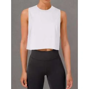 LASLULU Crop Tops for Women Workout Tops Flowy Crop Tank Tops Yoga Shirts Casual Tunic Tops(White Large)