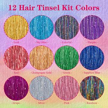 Hair Tinsel kit Fairy Hair Tinsel Kit 47 Inch Hair Extensions Hair Tinsel Kit Strands with Tool 12 C...