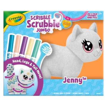 Crayola Scribble Scrubbie Jumbo, Large Posable Animal Toy, 6 Inches, Toy Cat for Girls & Boys, Animal Grooming Toy, Gift