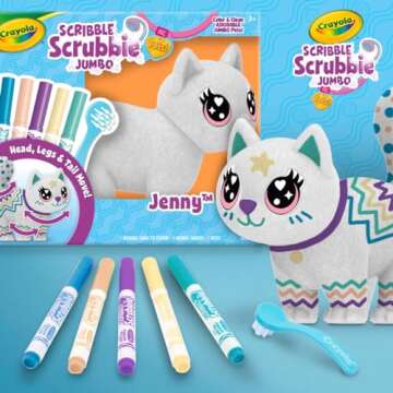 Crayola Scribble Scrubbie Jumbo, Large Posable Animal Toy, 6 Inches, Toy Cat for Girls & Boys, Animal Grooming Toy, Gift
