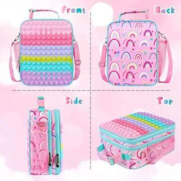 Pop Lunch Box for Girls Kids School Lunch Bag,Back to School Supplies Pop Insulated Lunch Box for Kids School Travel Valentines Gifts,School Supplies Office Leakproof Cooler Bag Reusable Lunch Box