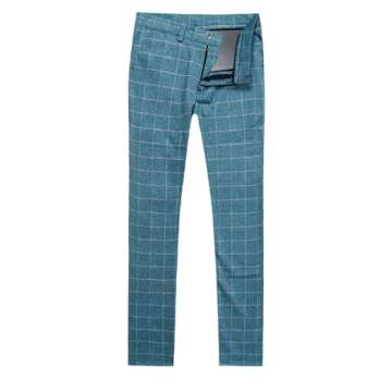 Men's Plaid Modern Fit 3-Piece Suit Blazer Jacket Tux Vest & Trousers, Blue, Medium.