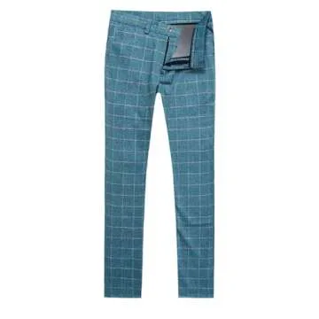 Men's Plaid Modern Fit 3-Piece Suit Blazer Jacket Tux Vest & Trousers, Blue, Medium.