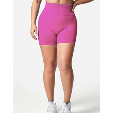 YEOREO Women Seamless Scrunch Workout Shorts High Waisted Booty Lifting Gym Yoga Shorts Pink L