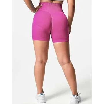 YEOREO Women Seamless Scrunch Workout Shorts High Waisted Booty Lifting Gym Yoga Shorts Pink L