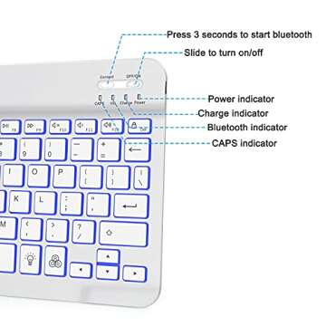 OMOTON Bluetooth Keyboard, Wireless Rechargeable Keyboard for iPad, iPad Pro, iPad Mini, iPad Air with Illuminated LED (White)