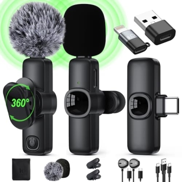 Wireless Lavalier Microphone for iPhone/Android Phone/Laptop/PC, IUMAKEVP 360° Adjustable Clip on Microphone with 100FT Transmission Distance and Noise Cancellation for Vlog, Interview, TikTok (2 Mic)