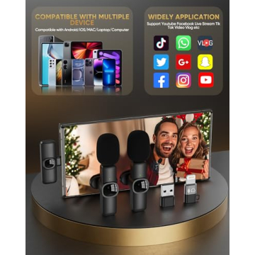 Wireless Lavalier Microphone for iPhone/Android Phone/Laptop/PC, IUMAKEVP 360° Adjustable Clip on Microphone with 100FT Transmission Distance and Noise Cancellation for Vlog, Interview, TikTok (2 Mic)