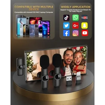 Wireless Lavalier Microphone for iPhone/Android Phone/Laptop/PC, IUMAKEVP 360° Adjustable Clip on Microphone with 100FT Transmission Distance and Noise Cancellation for Vlog, Interview, TikTok (2 Mic)