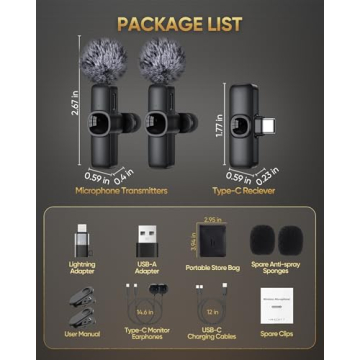 Wireless Lavalier Microphone for iPhone/Android Phone/Laptop/PC, IUMAKEVP 360° Adjustable Clip on Microphone with 100FT Transmission Distance and Noise Cancellation for Vlog, Interview, TikTok (2 Mic)