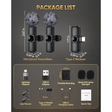 Wireless Lavalier Microphone for iPhone/Android Phone/Laptop/PC, IUMAKEVP 360° Adjustable Clip on Microphone with 100FT Transmission Distance and Noise Cancellation for Vlog, Interview, TikTok (2 Mic)