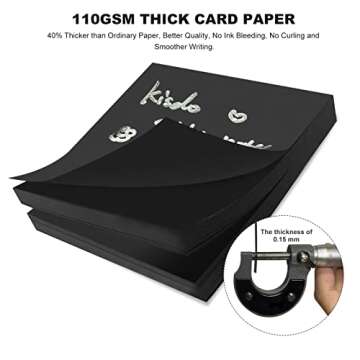 Kisdo Black Sticky Notes 3x3 Inches with 2 White Gel Pens, 480 Sheets Self-Stick Pads, 6 Pads Bulk Memo Pads Easy to Post for Home, School, Office Supplies