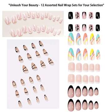 12 Packs 288 Pcs Press on Nails Medium Design,AOGUZH Fake Nails Almond and Square Glue on Nails Set ...