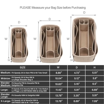 Felt Purse Organizer Insert with Zipper, 6 Sizes Available