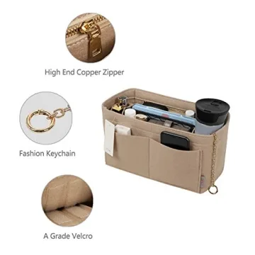 Felt Purse Organizer Insert with Zipper, 6 Sizes Available